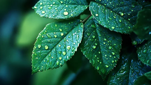 Wet serrated leaves display surface tension in close focus
