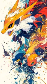 Dynamic elemental creatures rendered in expressive anime ink