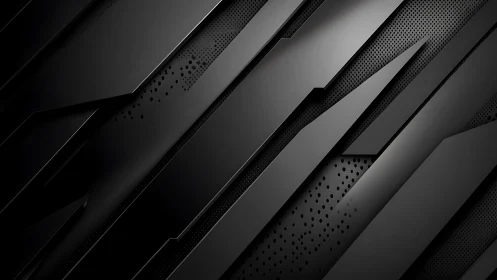 Black angular metal layers form sleek geometric tech pattern.