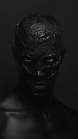 Obsidian-faced figure emerges from deep shadowed void.