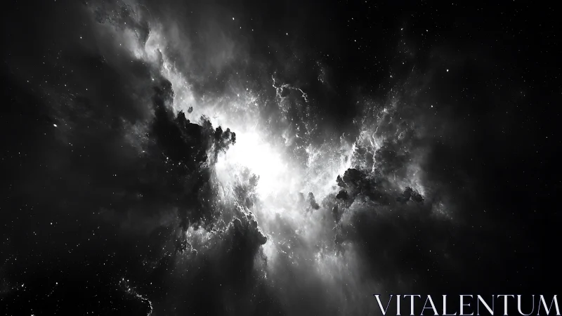 Monochrome nebula structure with dense central luminosity.