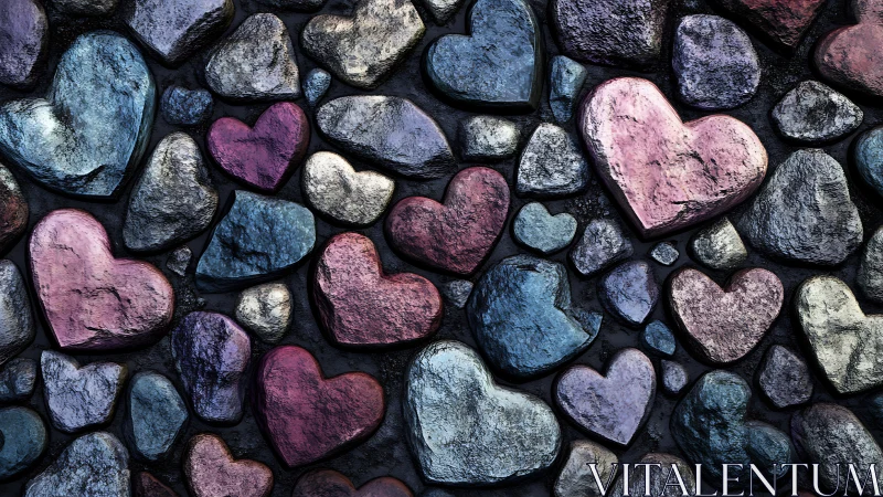 Heart-shaped stones with chromatic variation and textured mineral surfaces