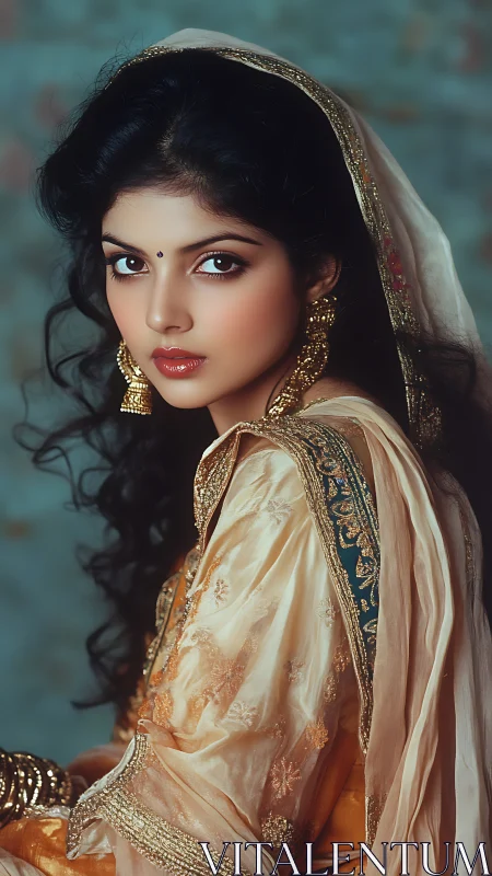 Velvet gaze in embroidered gold, a quiet royal reverie.