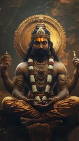 Golden-halo yogi deity seated in blazing divine stillness.