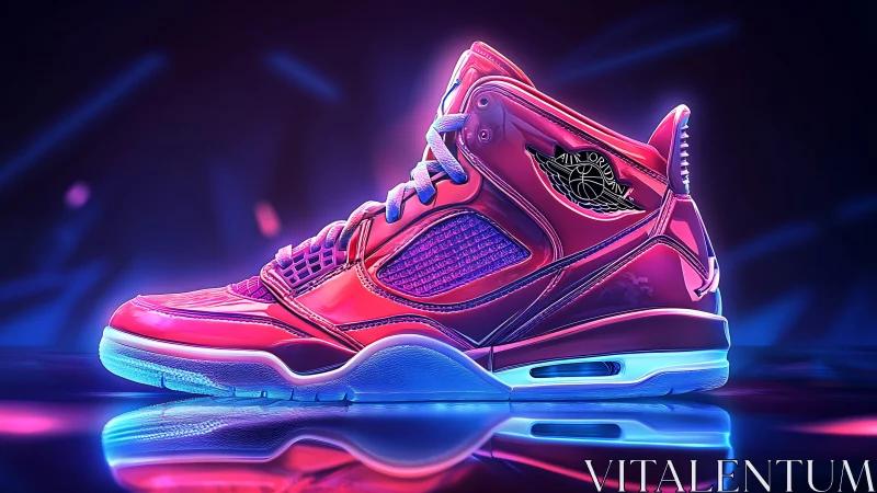 Neon magenta high-top sneaker in futuristic studio glow.