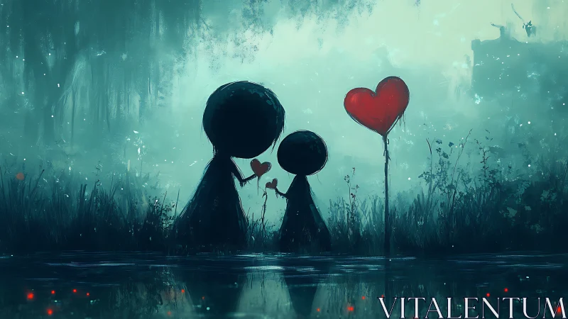 Two Hearts Finding Love in a Dreamy Teal World.