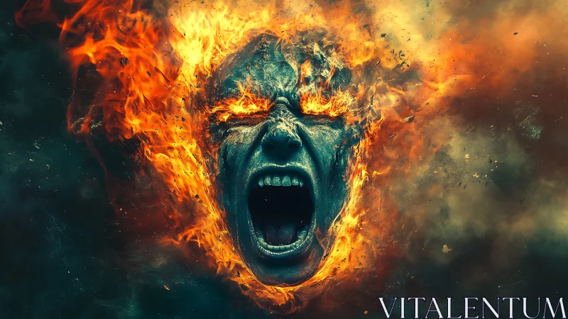 Fiery screaming face engulfed in intense burning flames.