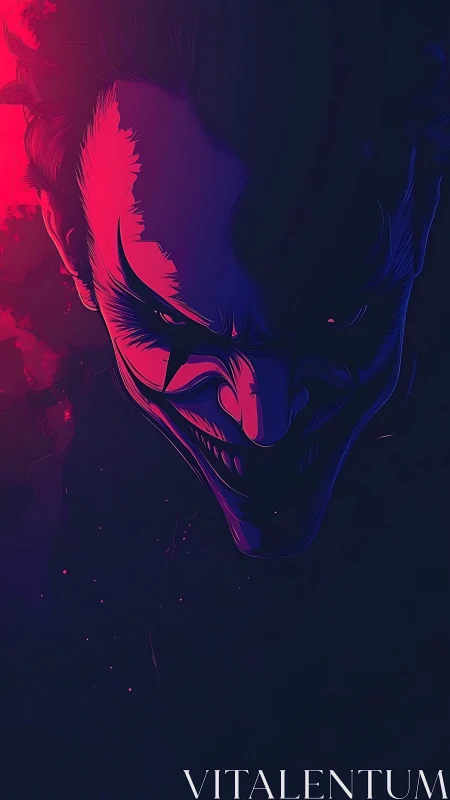 Stylized sinister male face in high contrast neon lighting.