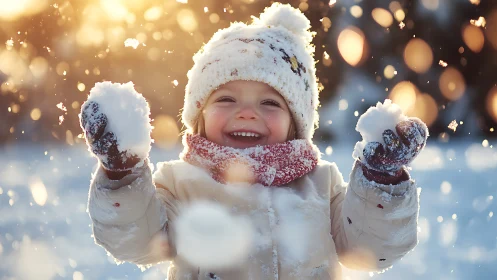Snowball giggles ignite a golden winter wonderland moment.