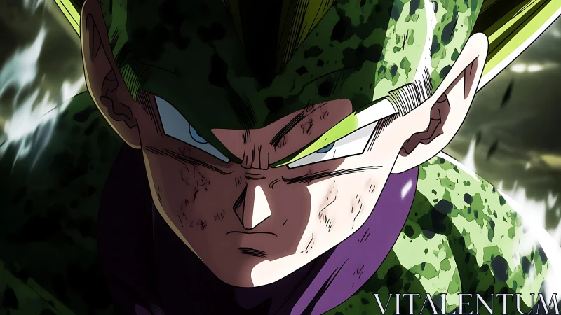 Battle-scarred green warrior narrows his fierce electric gaze