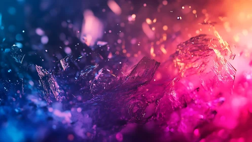 Abstract crystal shards in vibrant neon colors, digital art style.