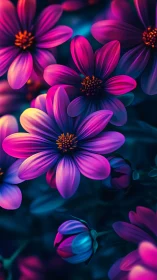 Neon Cosmos Flowers: Vibrant Digital Floral Art.