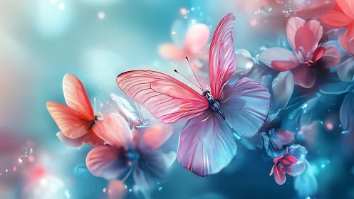 Rendered butterflies and flowers occupy a shallow depth scene