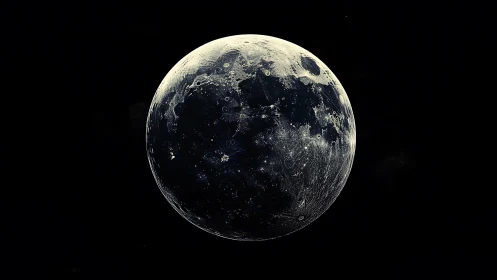 High-contrast lunar disk with detailed craters and maria