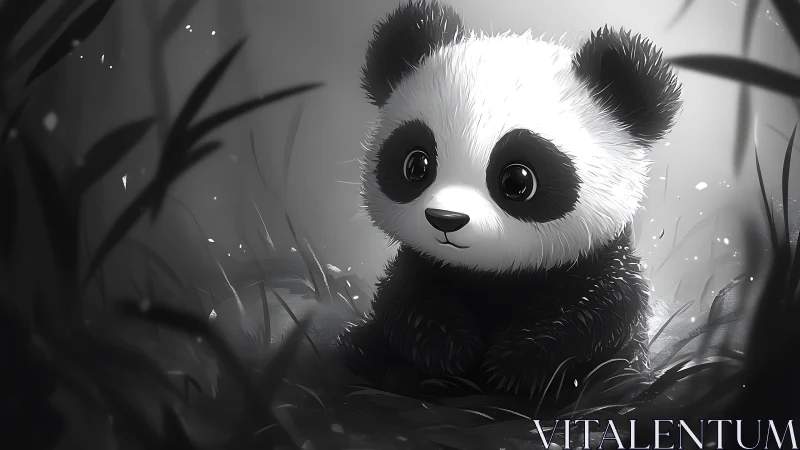 Softly lit chibi panda rendered with high‑detail fur shading