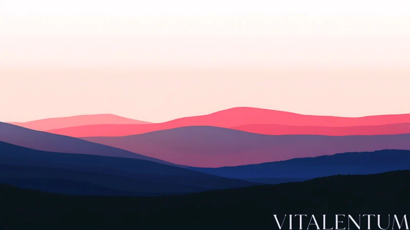 Layered pink and blue hills form minimal abstract landscape
