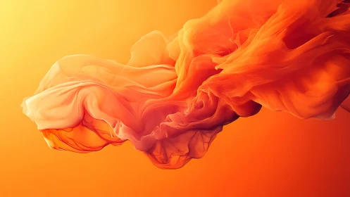 Orange translucent fabric forms flowing wave across frame