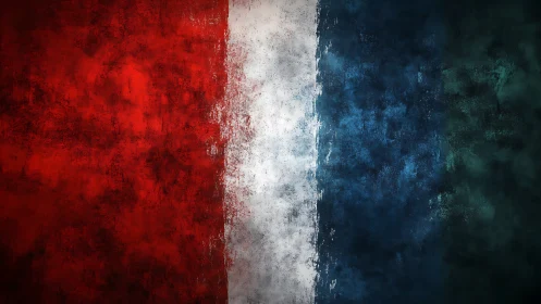 Textured tricolor stripes merge in a dramatic abstract haze