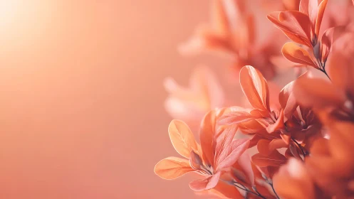 Coral-toned botanical close-up with soft lateral bokeh glow.