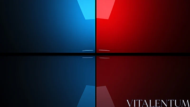 Bold red and blue glass panels glow in a sleek grid layout