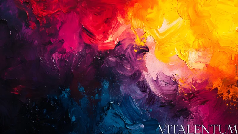 Vivid Abstract Oil Painting With Bold Brushstrokes and Bright Hues.