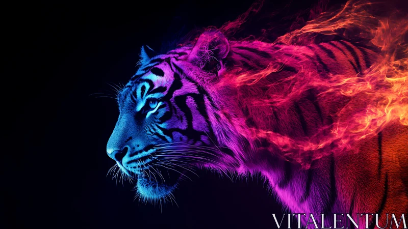 Chromatic tiger profile with bifurcated neon plasma flames.