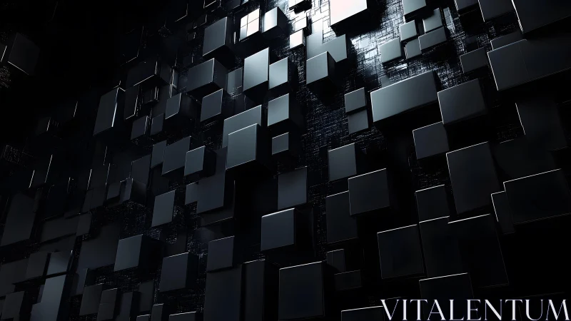 Abstract dark 3D cubes floating in geometric digital space.