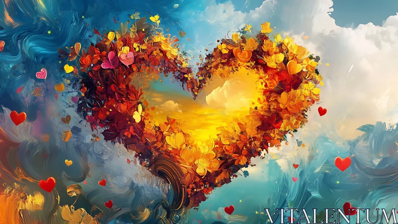 Heart-Shaped Floral Mass Dissolves Into Luminous Sky Architecture