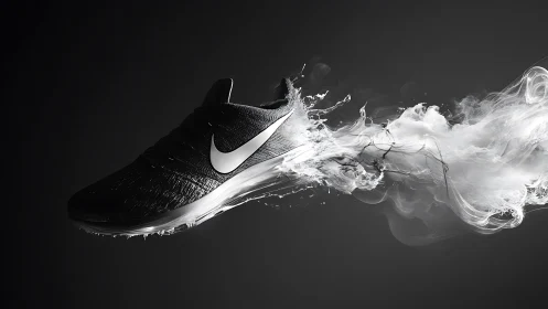 Dynamic black running shoe with vapor trail effect artwork.