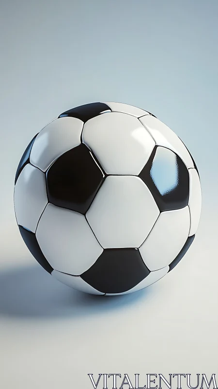 Studio-lit classic soccer ball with glossy surface finish.