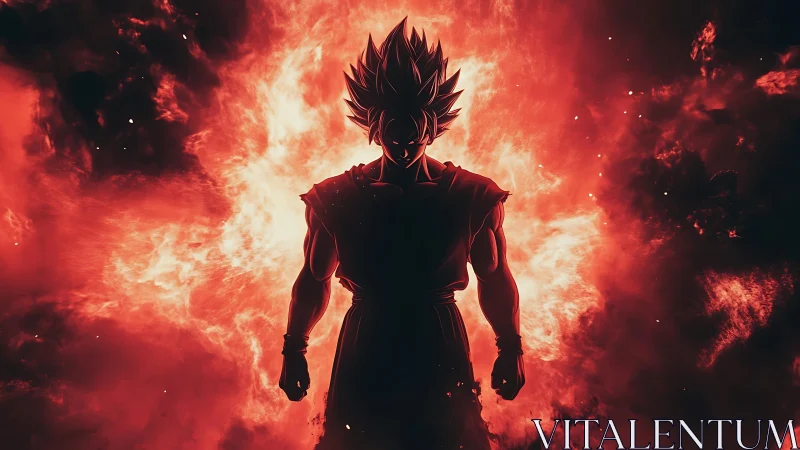 Silhouetted energy warrior in incandescent plasma backlight.