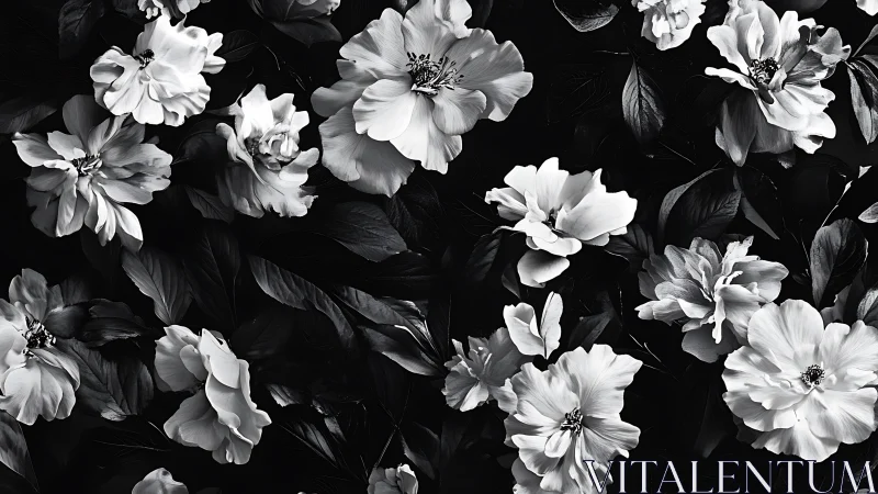 Black and White Floral Arrangement with Layered Blooms