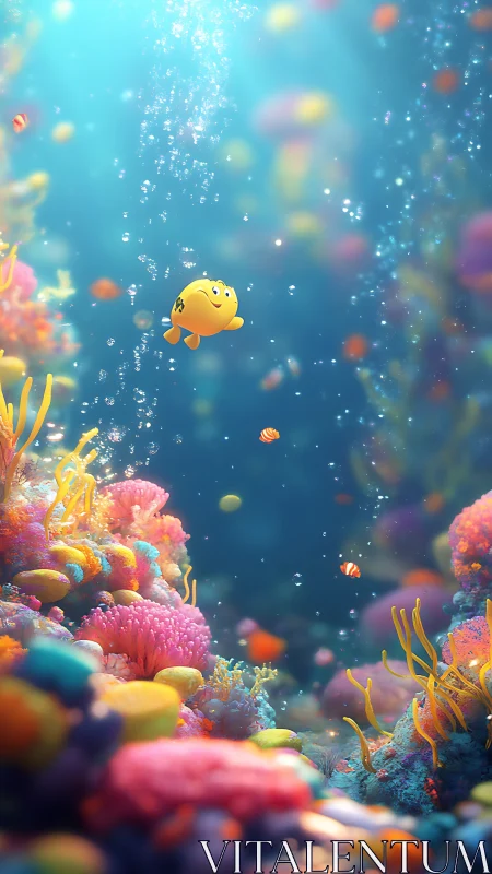 Cartoon fish in colorful coral reef underwater scene.