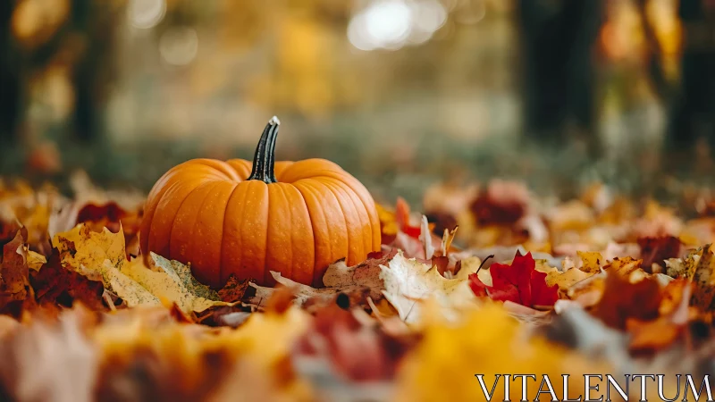 Low-angle depth-of-field study of pumpkin in leaf litter.