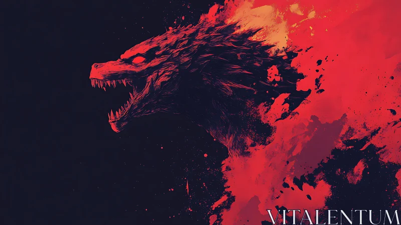 Chromatic kaiju profile rendered in eruptive vector abstraction.