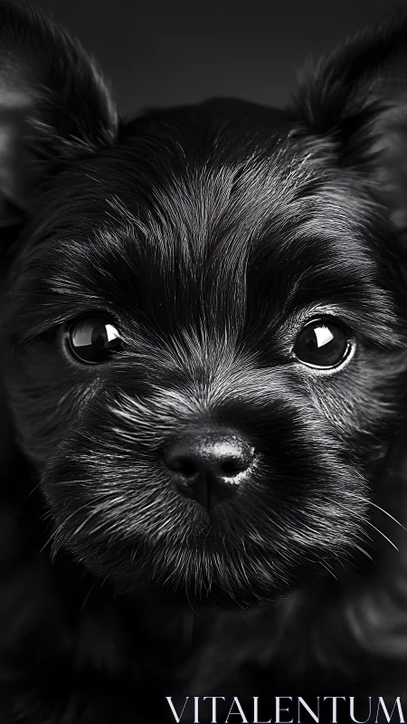 High contrast close-up of black puppy fur with specular highlights