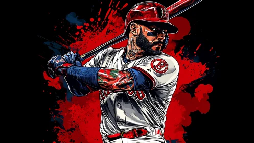 Vectorial baseball slugger with dynamic ink-splash kinetics.