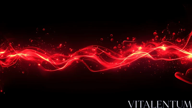 Luminous red energy waveforms traverse black void with particle trails