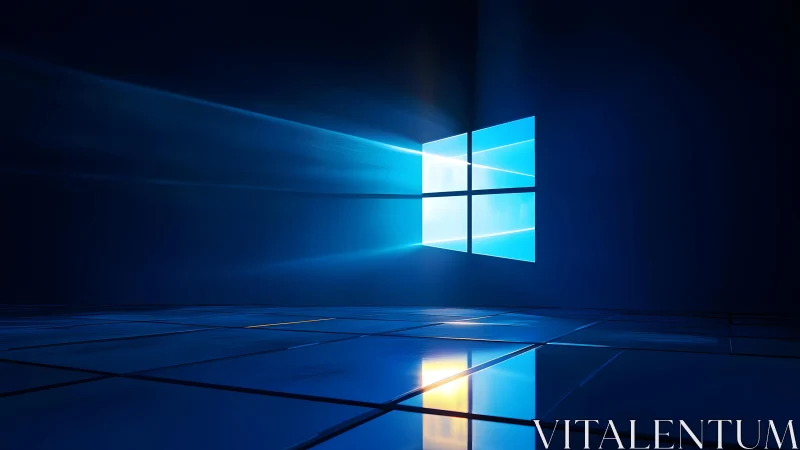 Windows logo shines in a digital blue 3D environment wallpaper.