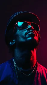 Neon confidence tilts upward, carving glow from the dark