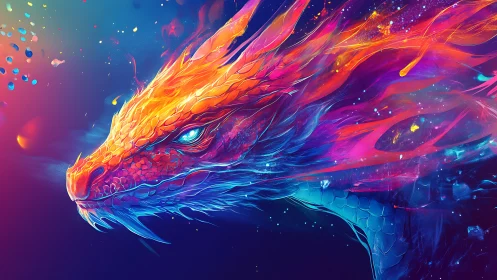 Radiant cosmic dragon glowing with vibrant swirling color.