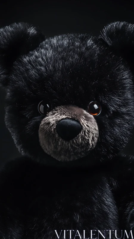 Soft black teddy bear with glossy eyes and gentle charm.