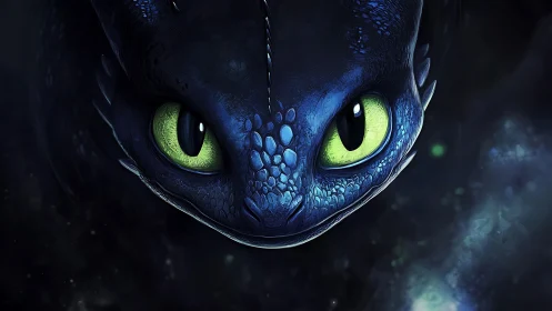 Night dragon’s glowing gaze fills the cosmic darkness.
