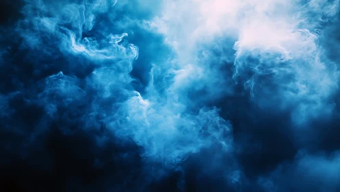 Volumetric blue smoke plumes form dense gradient cloud structures