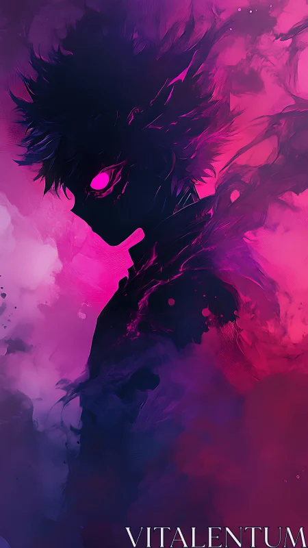 Dark anime silhouette with glowing magenta energy aura.