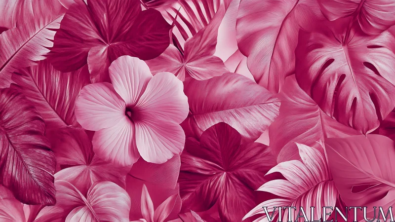 Tropical Pink Floral Composition with Monstera Leaves