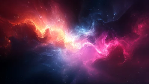 Color-gradient nebula cloud forms traverse deep space field