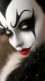 High-contrast monochrome visage with stylized ocular geometry.