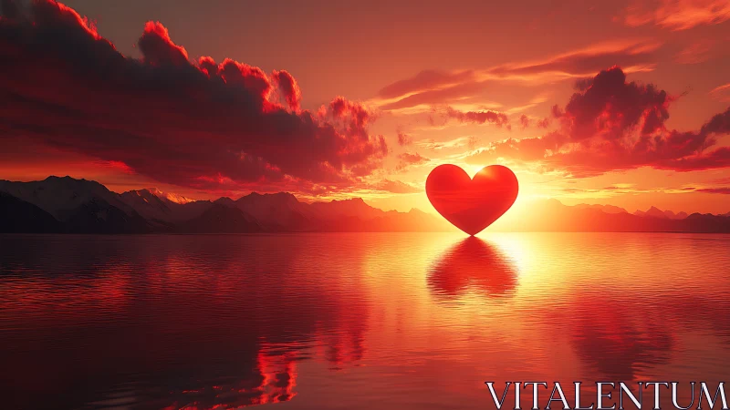 Romantic Heart at Sunset: Symbolic Reflection Across Alpine Lake.