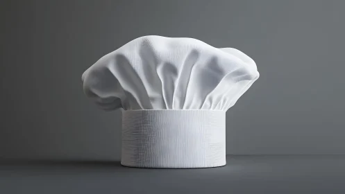 Classic chef’s hat on gray background, minimalist studio style.